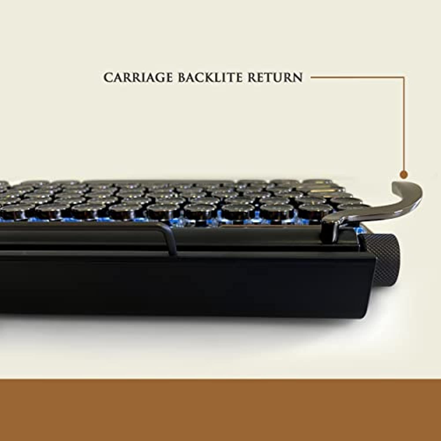 Retro Style Wireless Typewriter Keyboard Compatible with Mac/Windows/Android/Linux, Multi-Pairing, Mechanical Switches to Improve Typing Experience, All Metal Structured with Wood Background