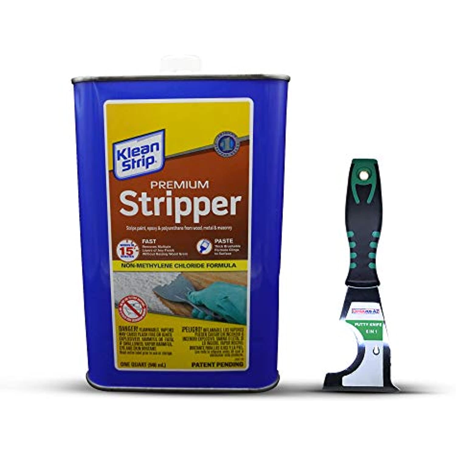 Klean Strip Premium Stripper Non-Methylene Chloride Formula Fast-Acting Liquid Works 15-mins Removes Multiple Layers of Latex and Oil-Based Paint Now Comes with Putty Knife by Centaurus AZ 1 Quart