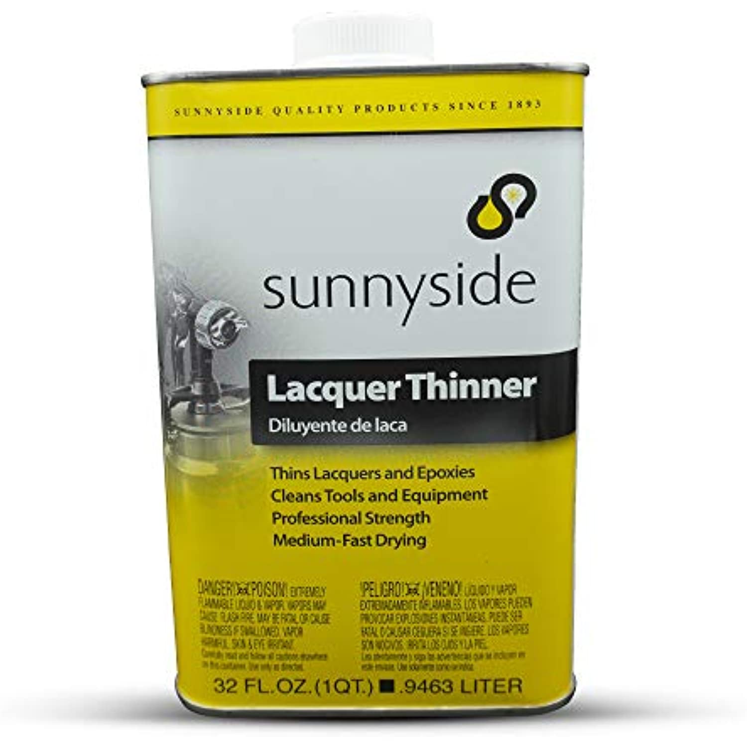 Sunnyside Lacquer Thinner 1 Quart with Centaurus AZ Resistant Glove Dissolves Resins Superior Cleaner Tools Machine Engines Removes Tar Strong Adhesives Shine Removal Grease Oil Flammable
