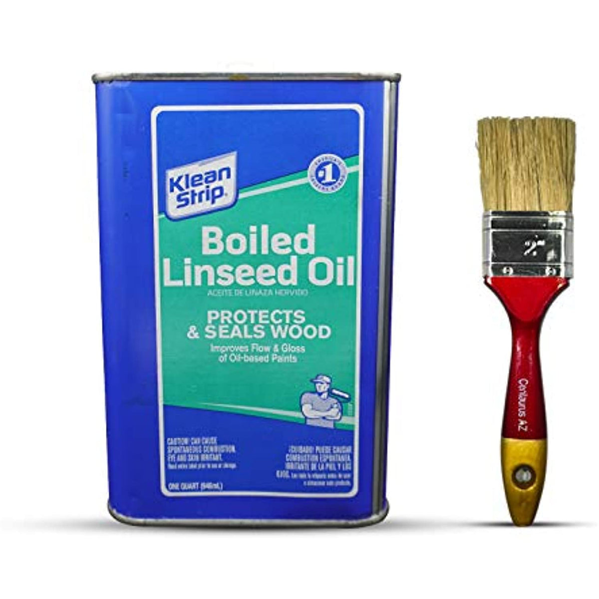 Klean Strip Boiled Linseed Oil 1 Quart with Centaurus AZ Paintbrush  Protects Seals Unfinished Wood Produce Beautiful Finish Waterproof Wood  Improves