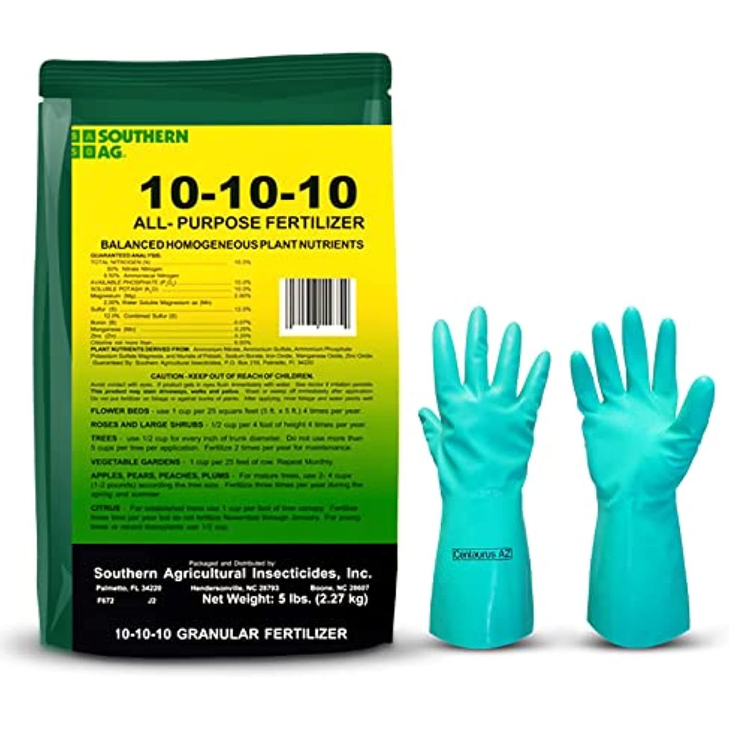 Southern Ag Fertilizer 10-10-10 - All-purpose Granular Fertilizer - organic fertilizer – Fertilizer for vegetable garden & Flowerbed Roses & Large Shrubs and Fruit Trees- Available with Premium Quality Centaurus AZ Gloves-5LB