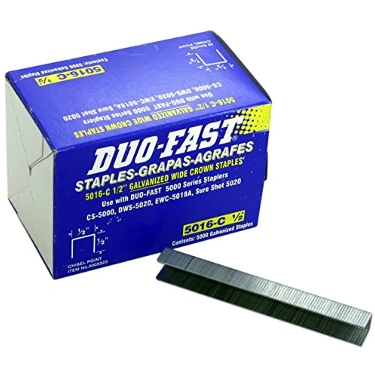 Duo-Fast 5016C 1/2" Length x 1/2" Crown 20 Gauge Staples 5000 per Pack (5223)