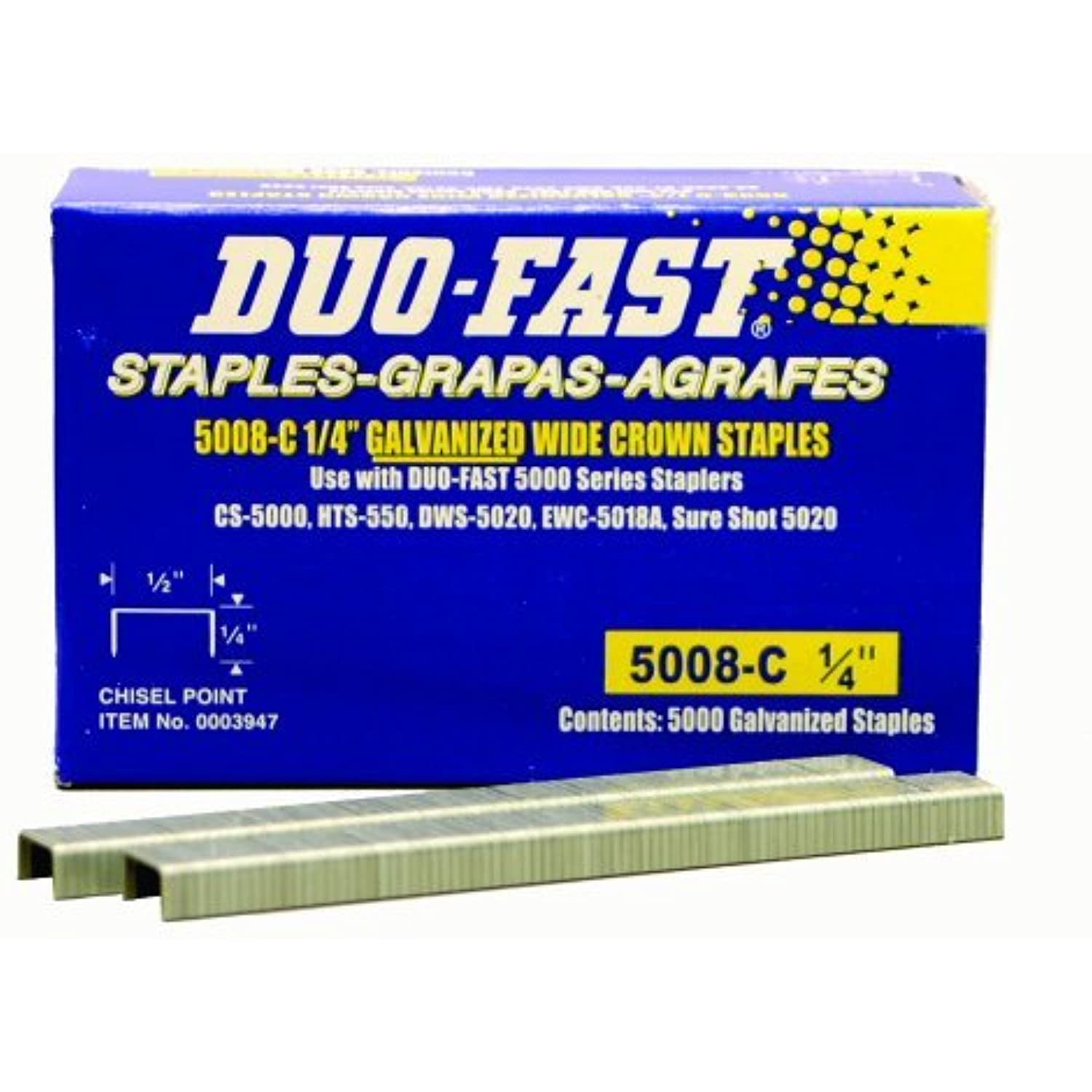 Duo Fast 5008C 20 Gauge Galvanized Staple 1/2-Inch Crown x 1/4-Inch Length, 5000 Pack