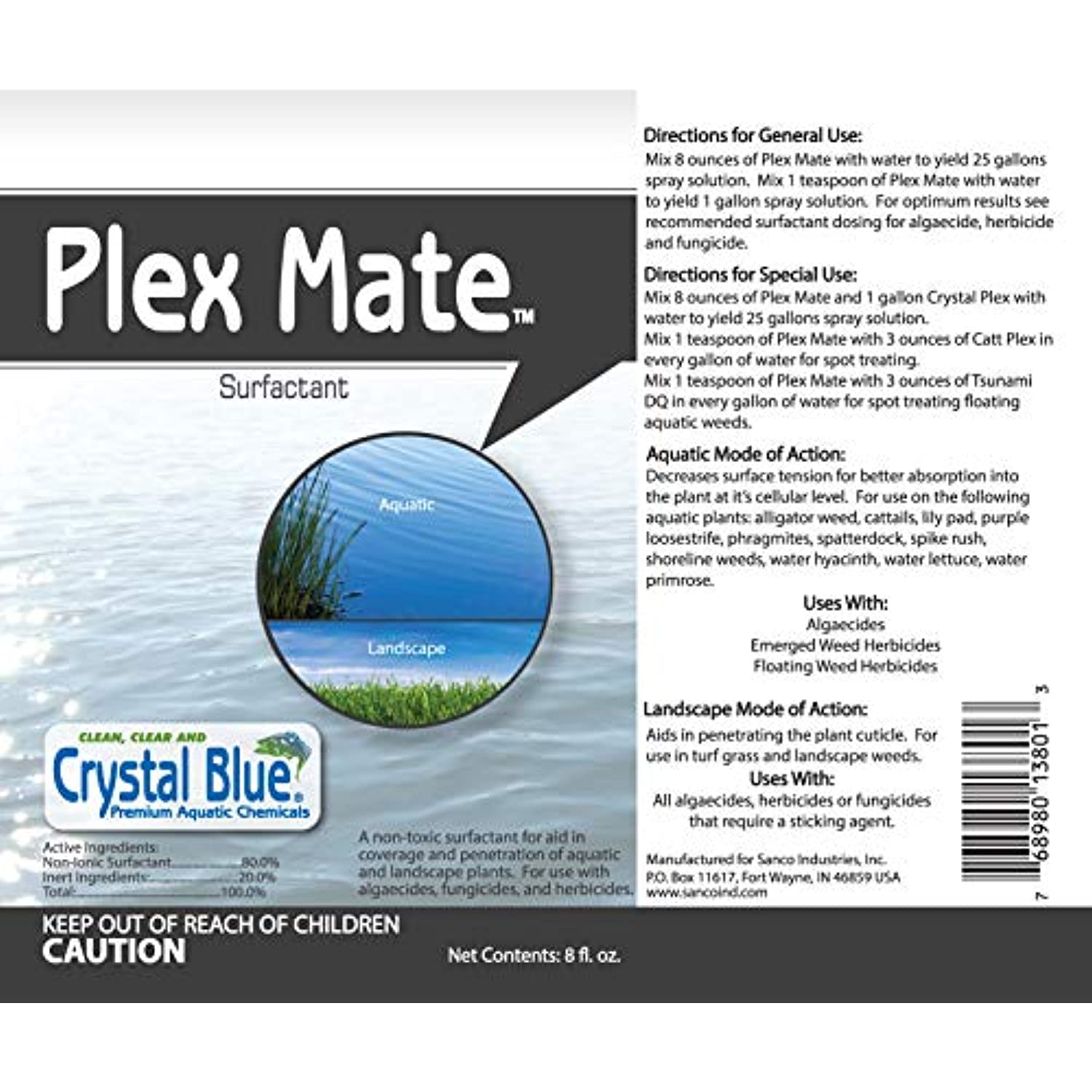 Crystal Blue Plex Mate Aquatic Surfactant for Herbicides - 8 Ounces - Non-Ionic, Increase Product Coverage, Increase Product Penetration, Increase Product Effectiveness