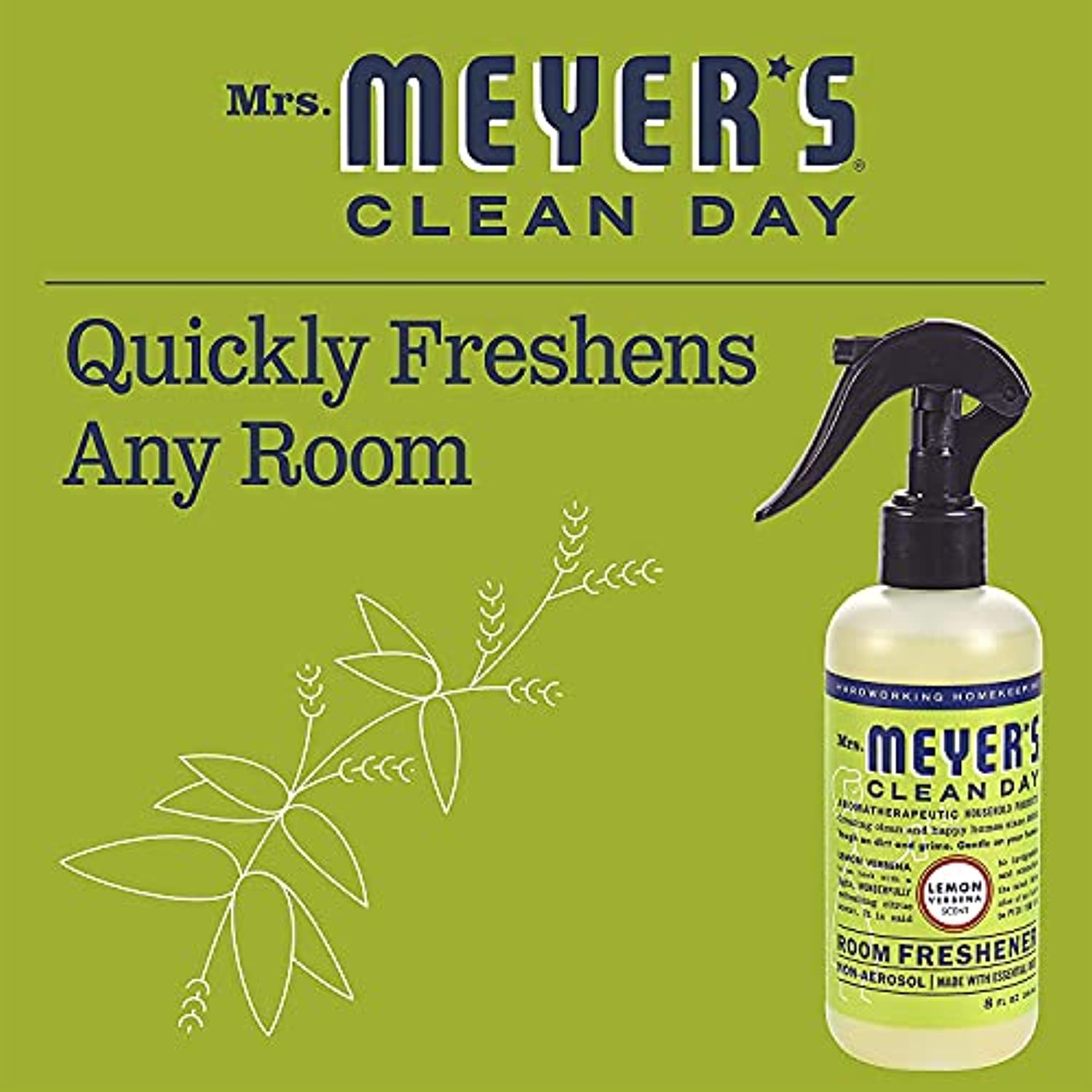Mrs. Meyer’s Clean Day Room Freshener Spray, Lemon Verbena Scent, Instant & Refreshing Fragrance Made with Essential Oils, 8 fl oz Spray Bottle (Pack of 1)