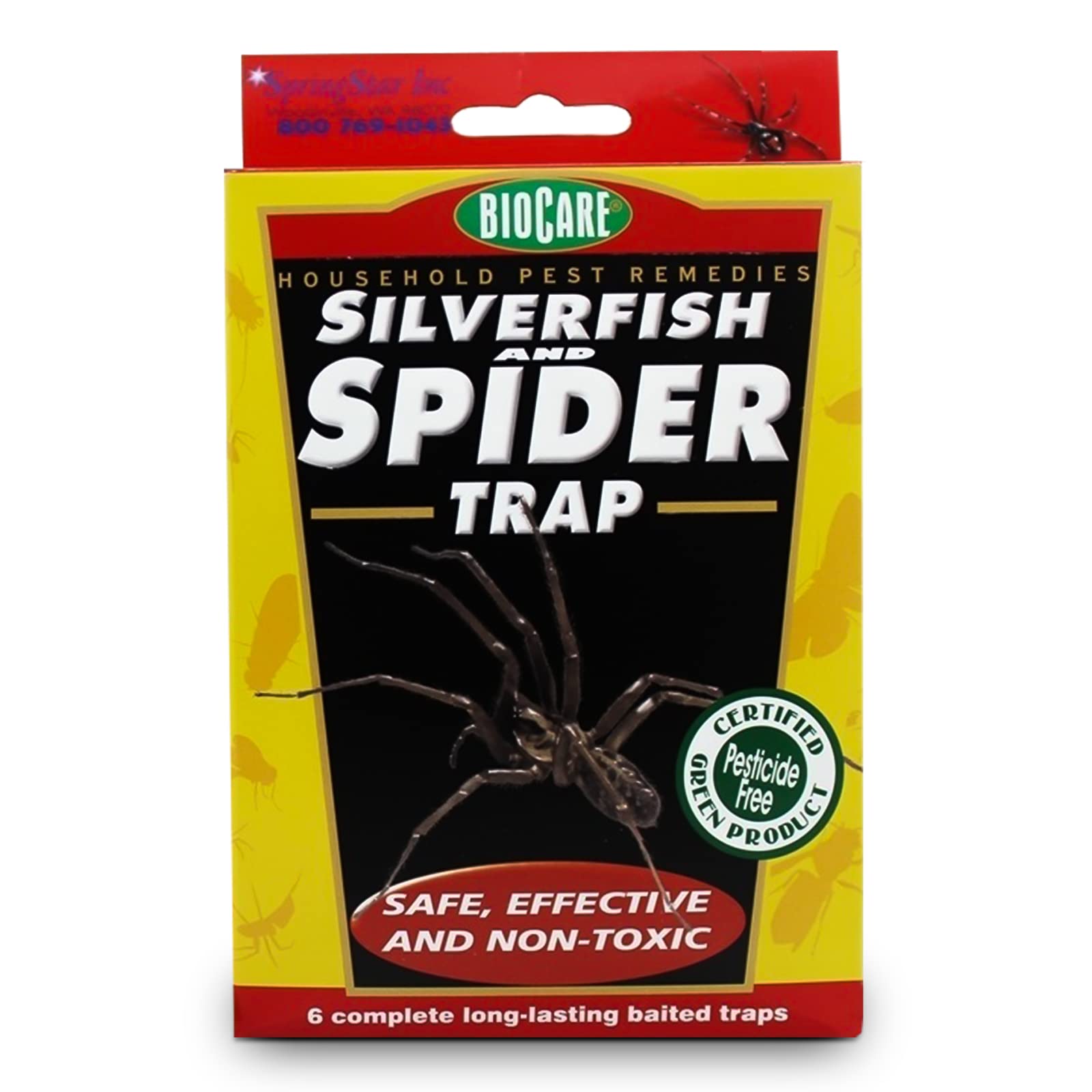 Springstar Biocare Spider & Silverfish Trap- Pet Safe Bait Trap-Spider Traps for Inside Your Home- Powerful Sticky Trap Baits-Available with Premium Quality Gloves- 12 Traps