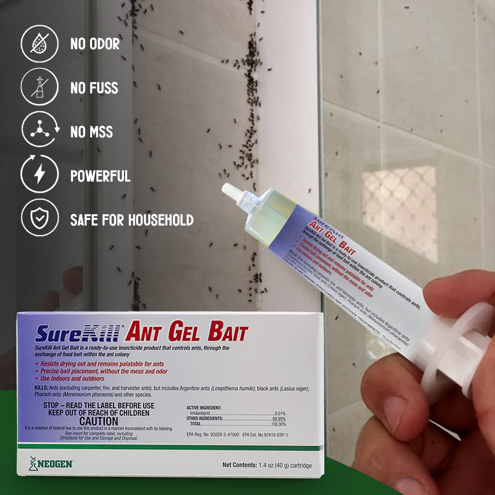 Neogen Surekill Ant Gel Bait - Ant Killer Indoor and Outdoor - Ant Trap - Ant Killer Gel - Perfectly Control Every Type of Ant - Available with Premium Quality Centaurus AZ Gloves- 40g
