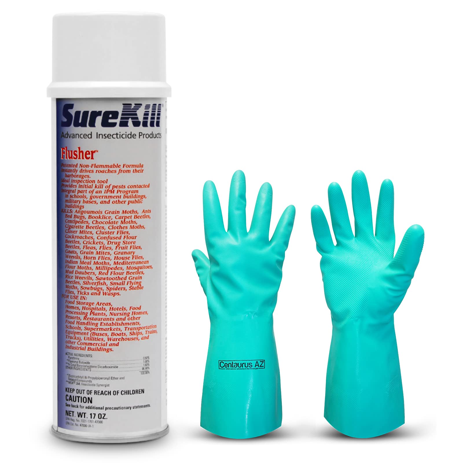 SureKill Flusher-Effective Household Pest Control-Powerful Insect Control-Keep Bed Bugs Away-Cockroach Killer Indoor Home-Flying Insect Spray-Available with Premium Quality Centaurus AZ Gloves-17oz.