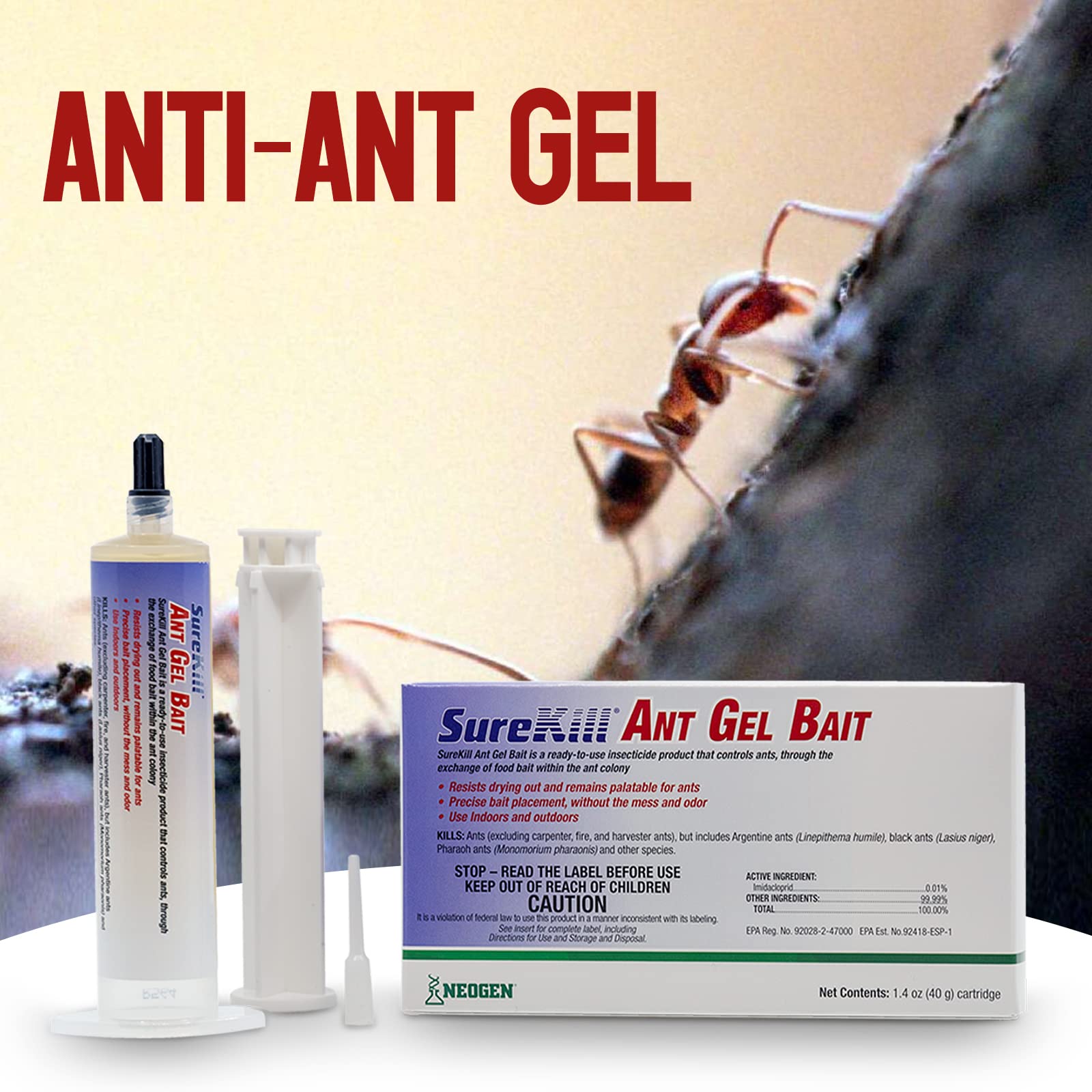 Neogen Surekill Ant Gel Bait - Ant Killer Indoor and Outdoor - Ant Trap - Ant Killer Gel - Perfectly Control Every Type of Ant - Available with Premium Quality Centaurus AZ Gloves- 40g