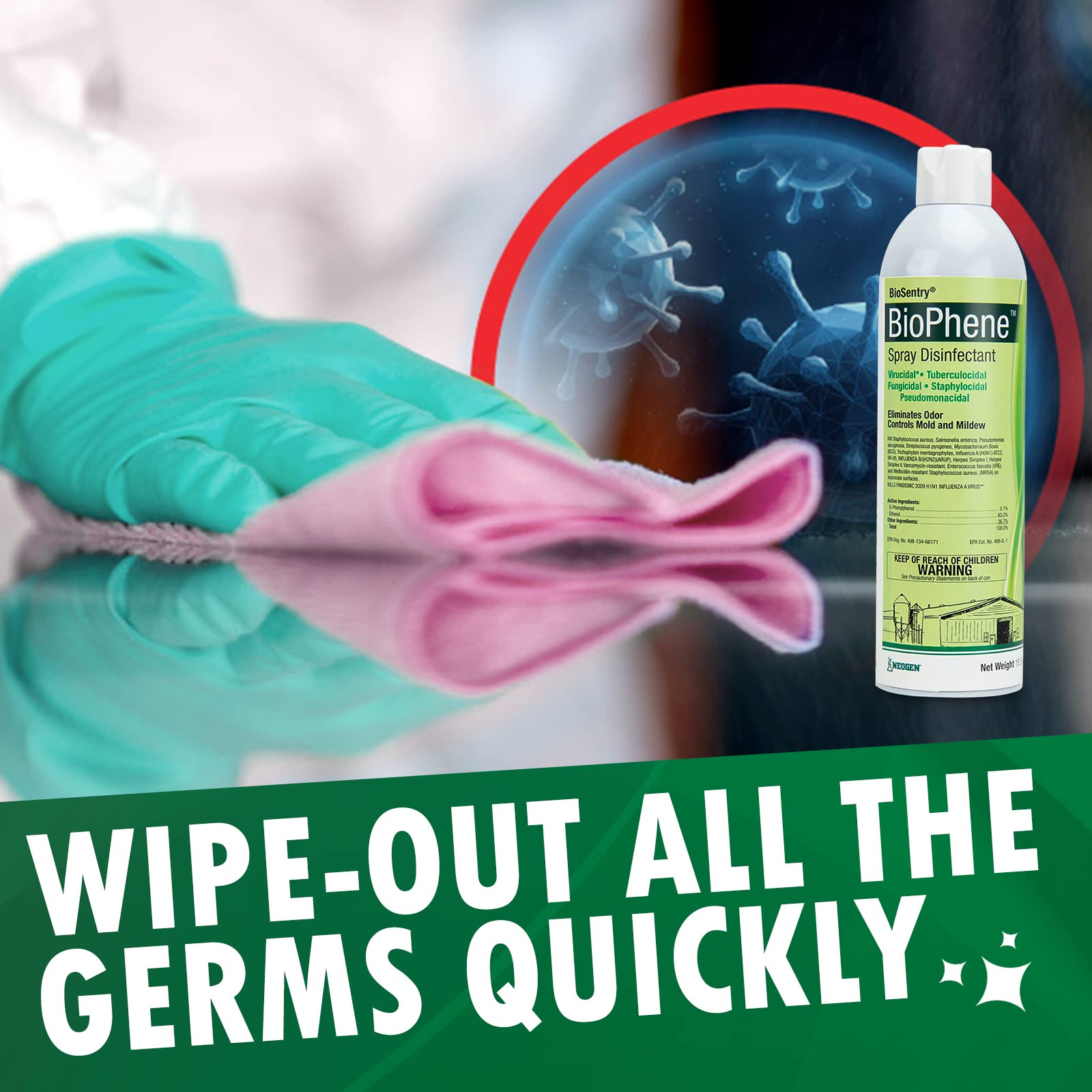 Centaurus AZ Chase BioSentry BioPhene Spray Disinfectant-Antibacterial Spray-Kills Viruses, Bacteria, Germs- Available with Premium Quality Gloves 15.5oz